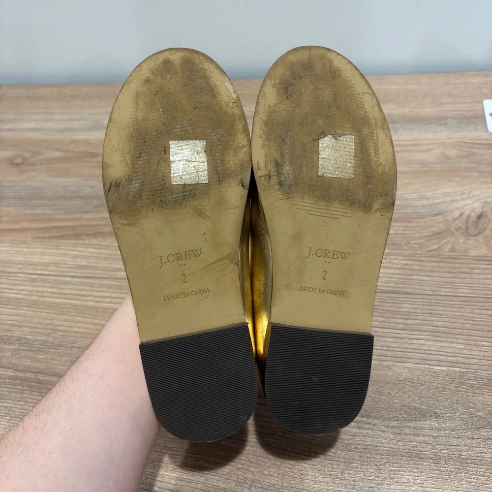 J.Crew Metallic Gold Bit Loafers Kids Gold size 2 Horsebit Flat Dress Shoes